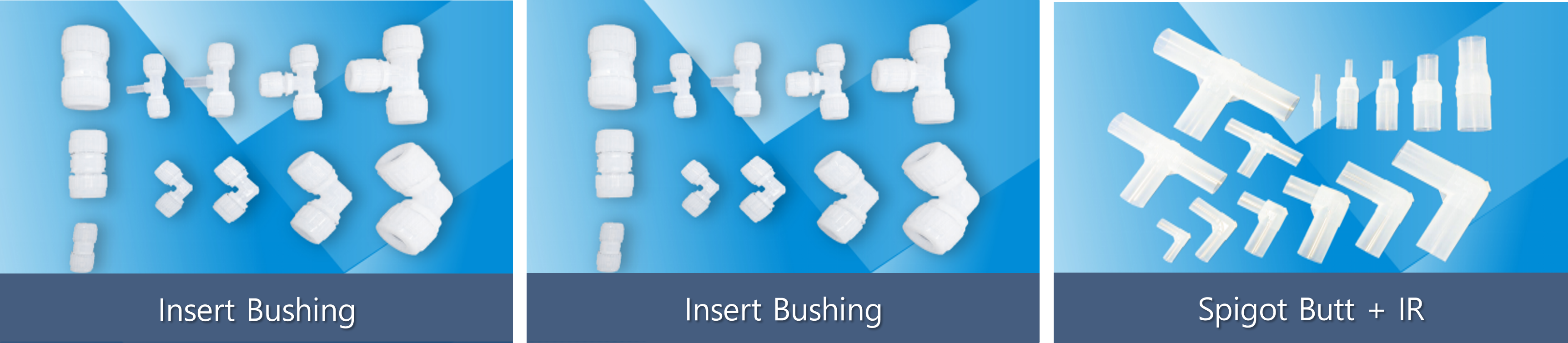 PFA Fitting의 Insert Bushing, Spigot Butt + IR, Flare Link 연결 방식